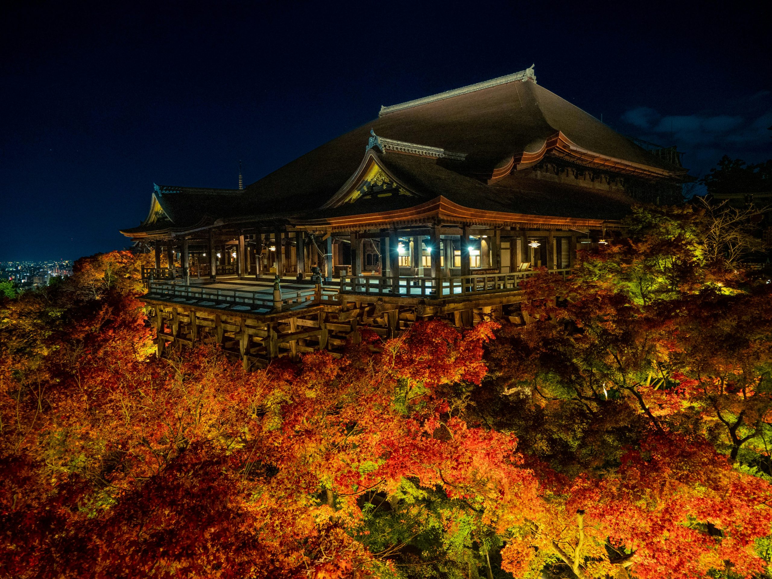 紅葉と清水の舞台の画像